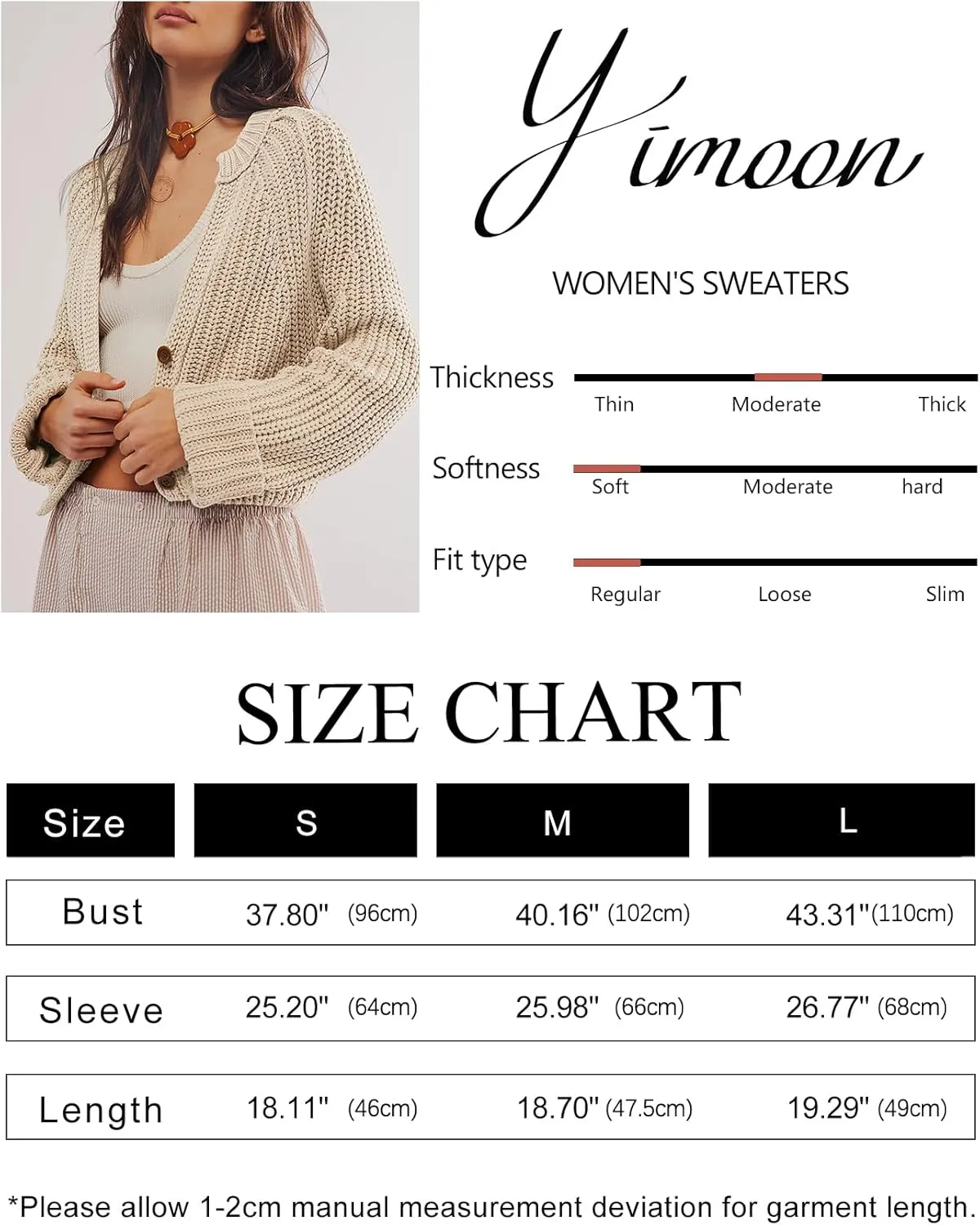 Yimoon Womens Crop Cardigan Sweater Chunky Crewneck Open Font Button Down Cropped Knitted Sweater 2024 Fall