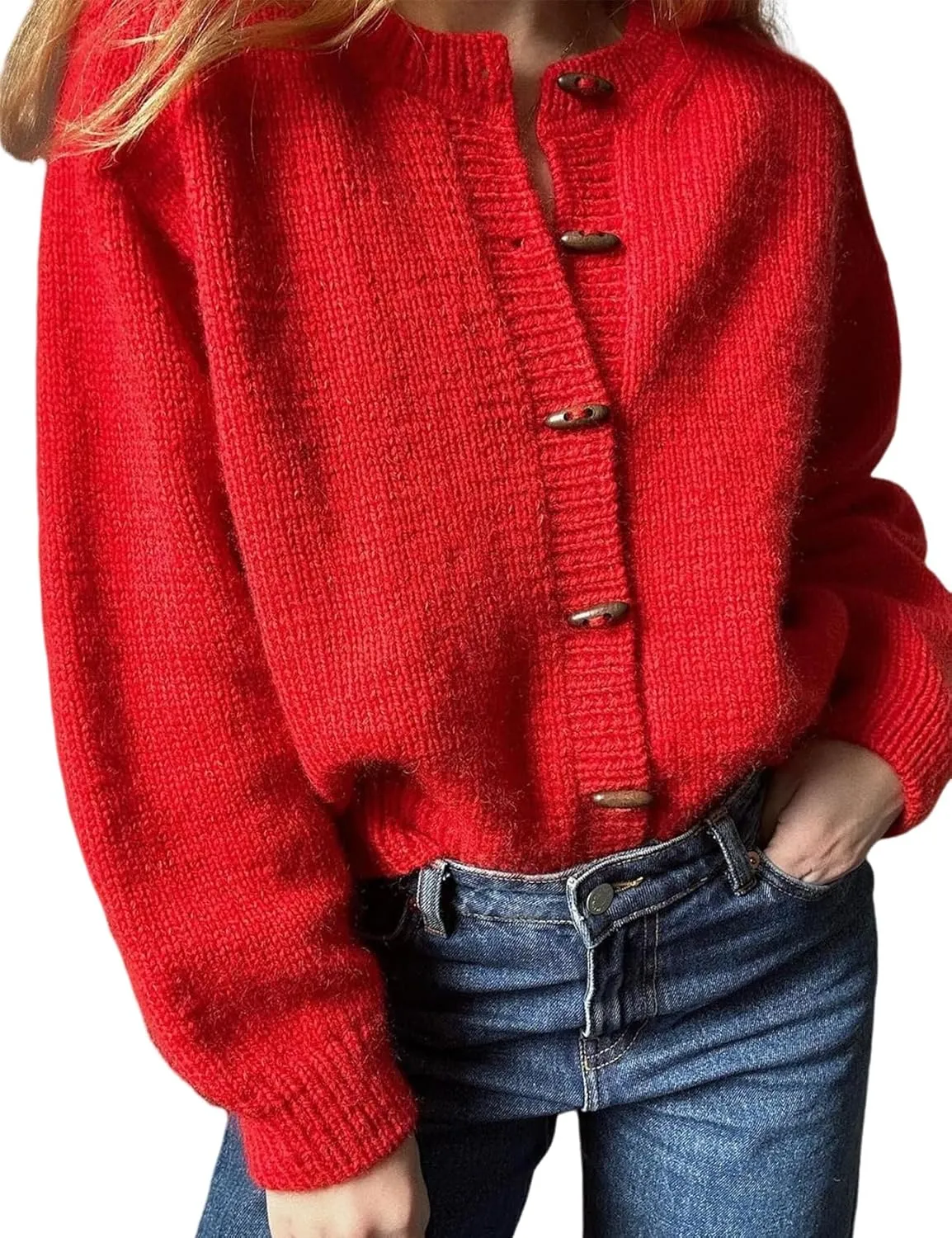 Yimoon Womens Cropped Cardigan Sweater Button Down Long Sleeve Chunky Knit Sweater Winter Loose Casual Outerwear