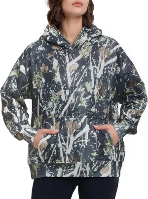 YKR Womens Camo Hoodie Oversized Maple Leaf Print Fleece Hooded Pullover Sweatshirt with Pocket