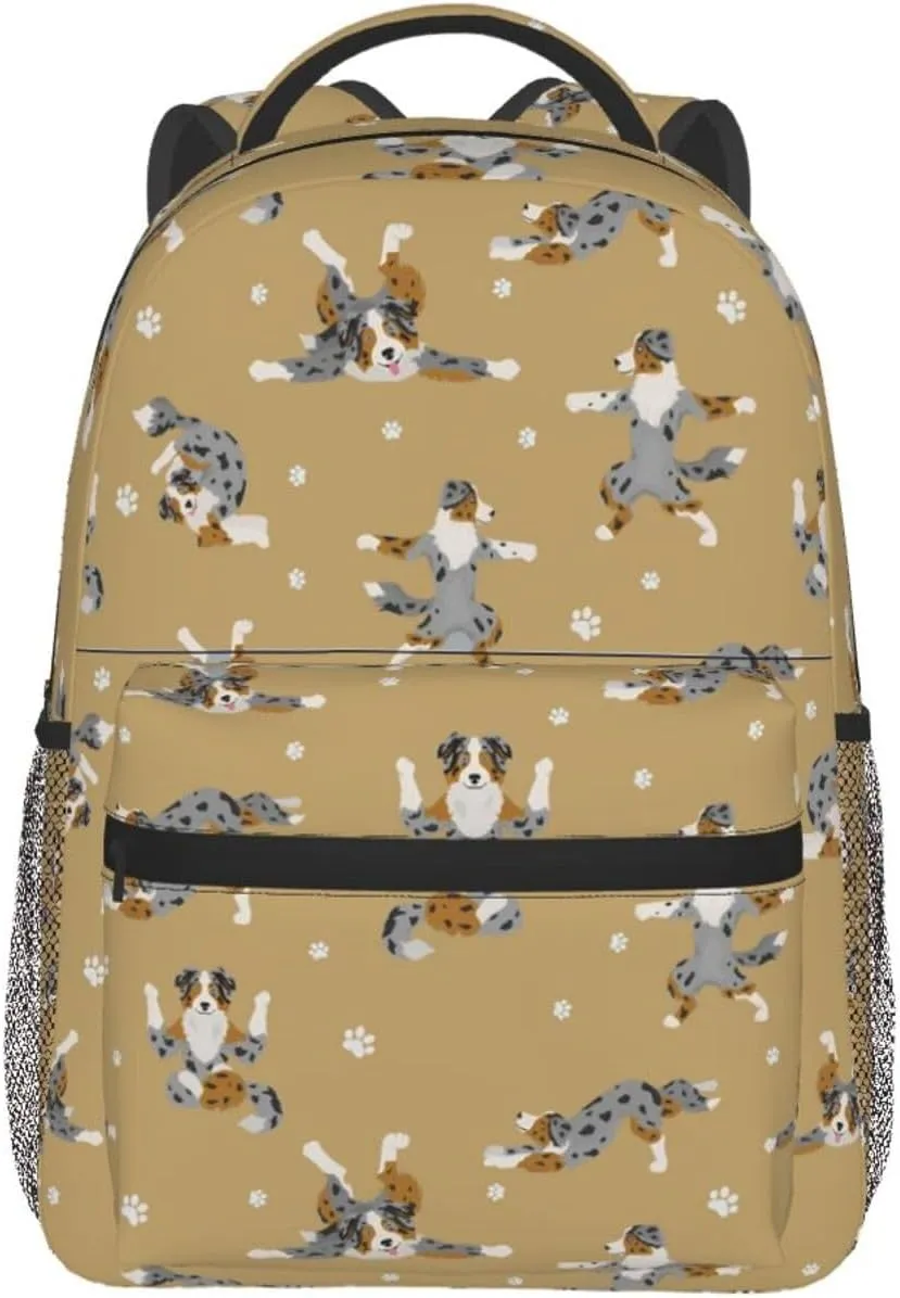 Yoga Dogs Poses And Exercises Australian Shepherd Backpack Laptop Backpack Sports Travel Shoulder bag Light casual backpack