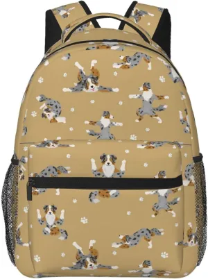 Yoga Dogs Poses And Exercises Australian Shepherd Backpack Laptop Backpack Sports Travel Shoulder bag Light casual backpack