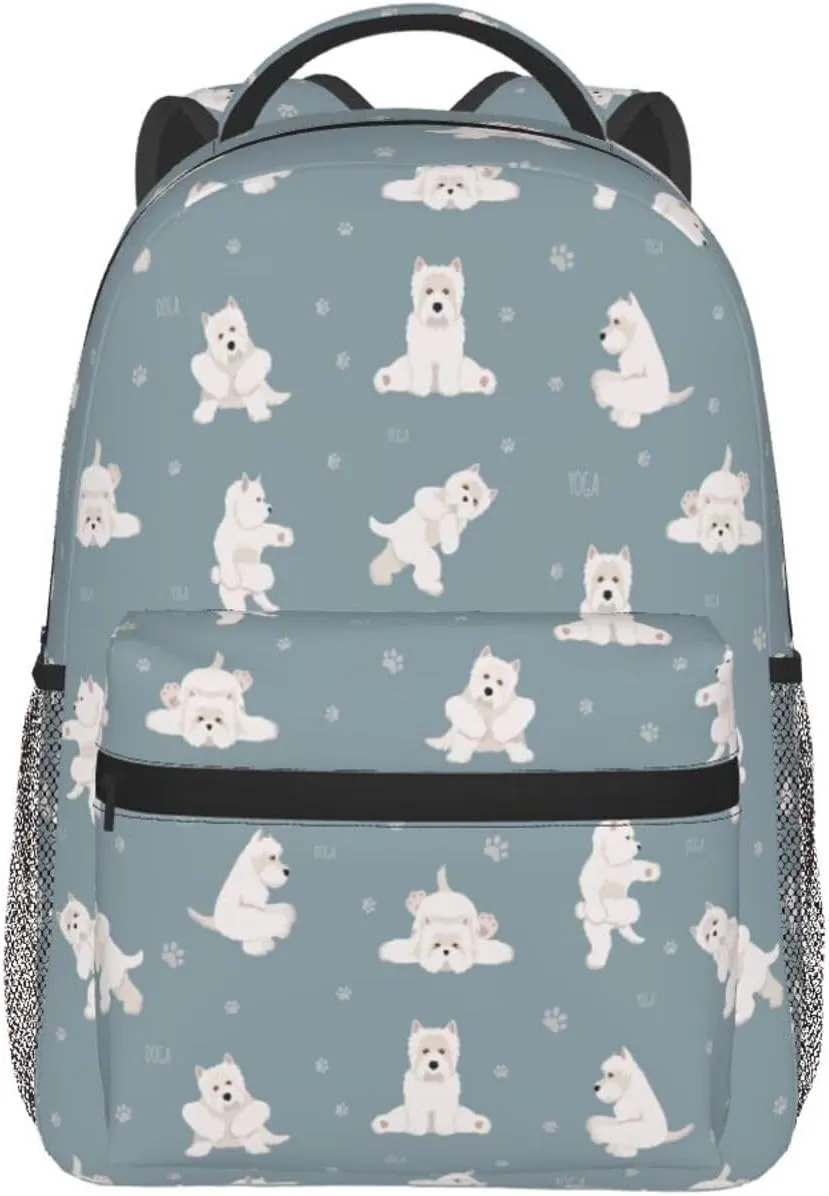 Yoga Westie Dogs Backpack Laptop Backpack Sports Travel Shoulder bag Light casual backpack