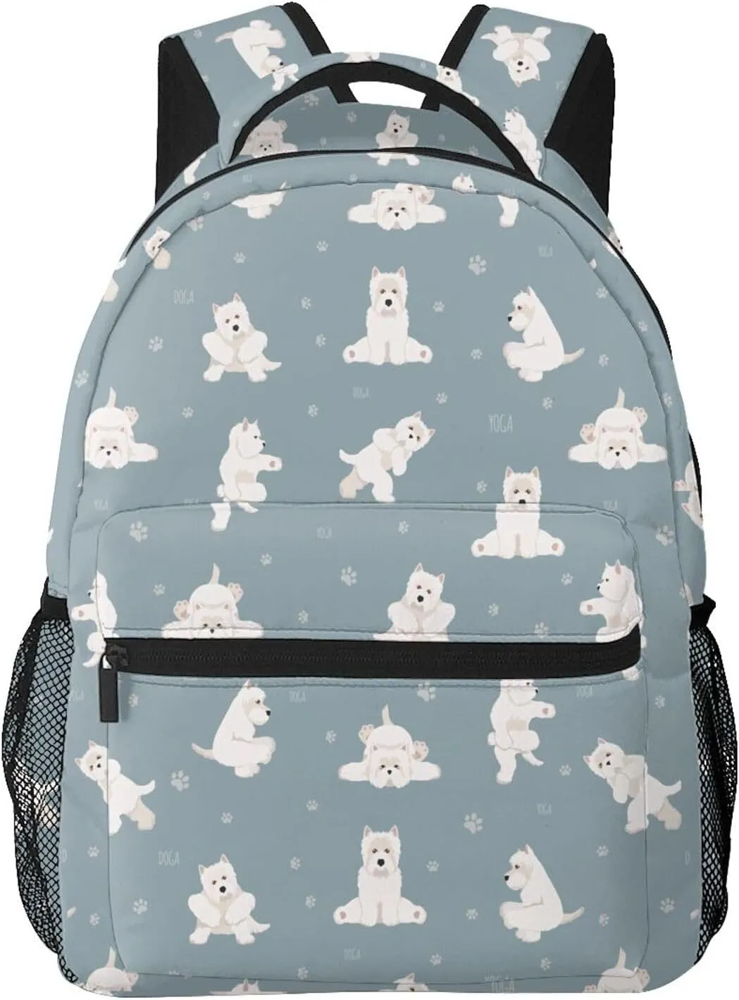 Yoga Westie Dogs Backpack Laptop Backpack Sports Travel Shoulder bag Light casual backpack