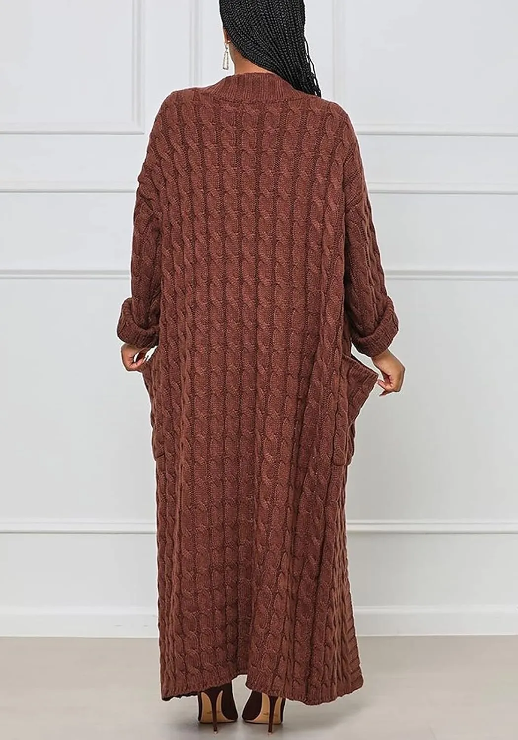 YOOTIKO Long Cardigan Sweaters for Women Loose Floor Length Cable Knit Open Front Chunky Oversize Sweater with Pockets