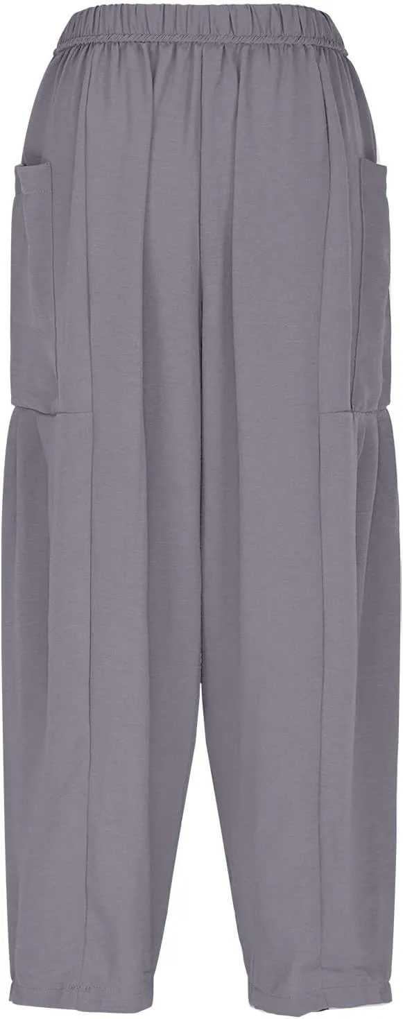 YRAETENM Women Linen Baggy Harem Pants Summer Drawstring High Waist Wide Leg Pants Loose Flowy Casual Palazzo Lounge Trousers