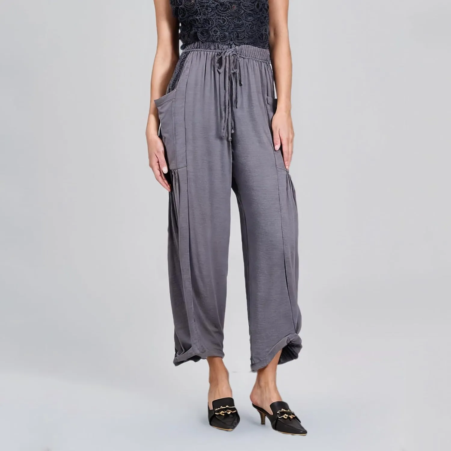 YRAETENM Women Linen Baggy Harem Pants Summer Drawstring High Waist Wide Leg Pants Loose Flowy Casual Palazzo Lounge Trousers