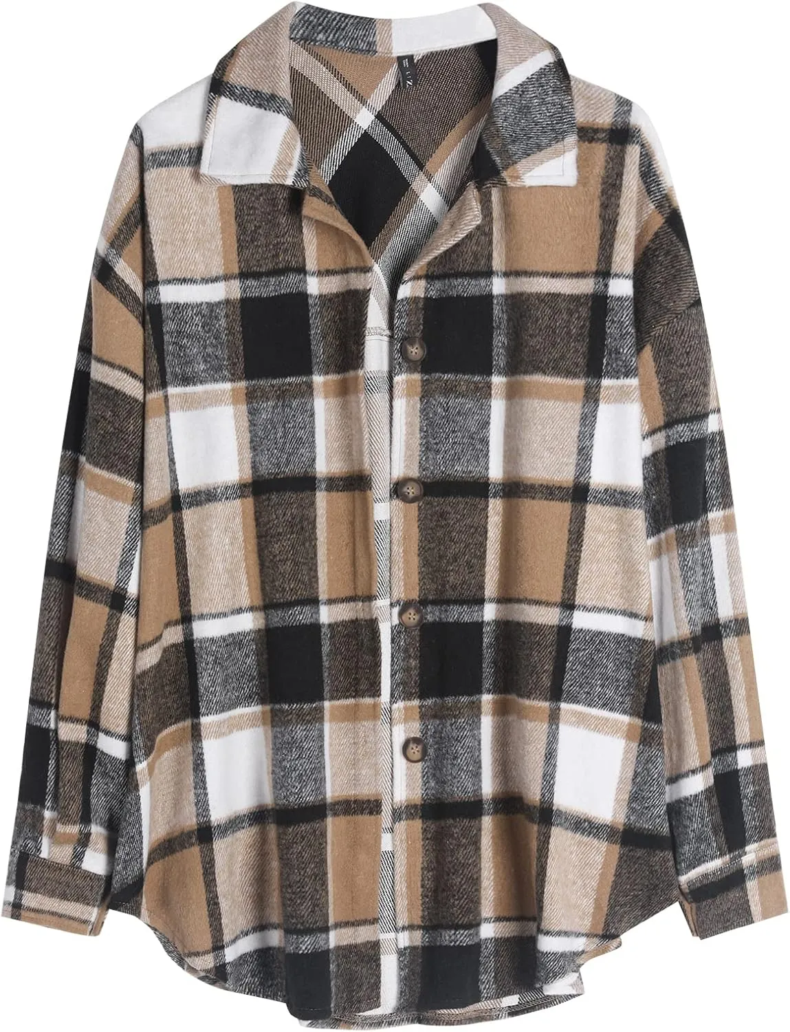ZAFUL Women's Plaid Long Sleeve Shirt Button Down Thin Jacket Casual Flannel Plaid Shacket with Pocket