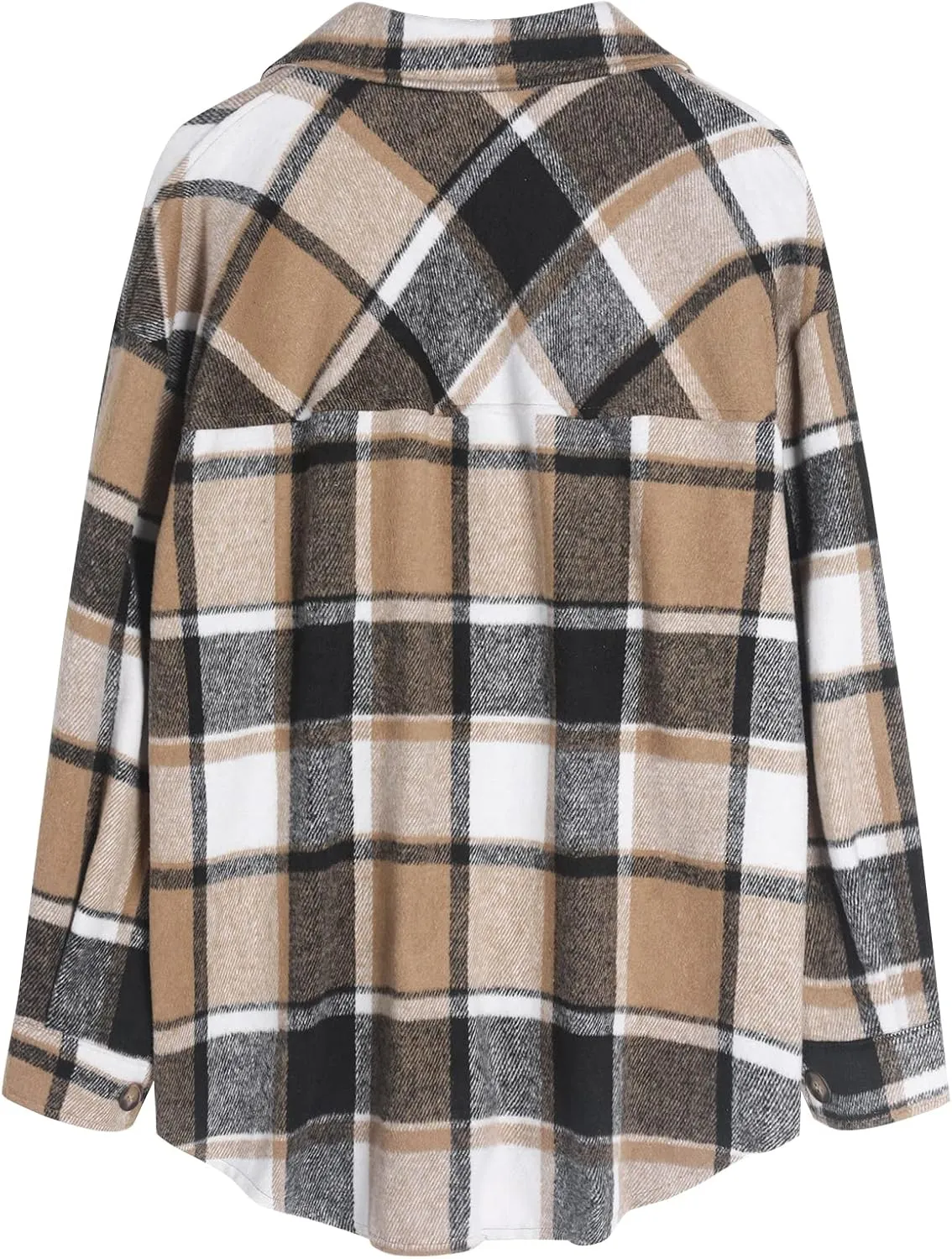 ZAFUL Women's Plaid Long Sleeve Shirt Button Down Thin Jacket Casual Flannel Plaid Shacket with Pocket