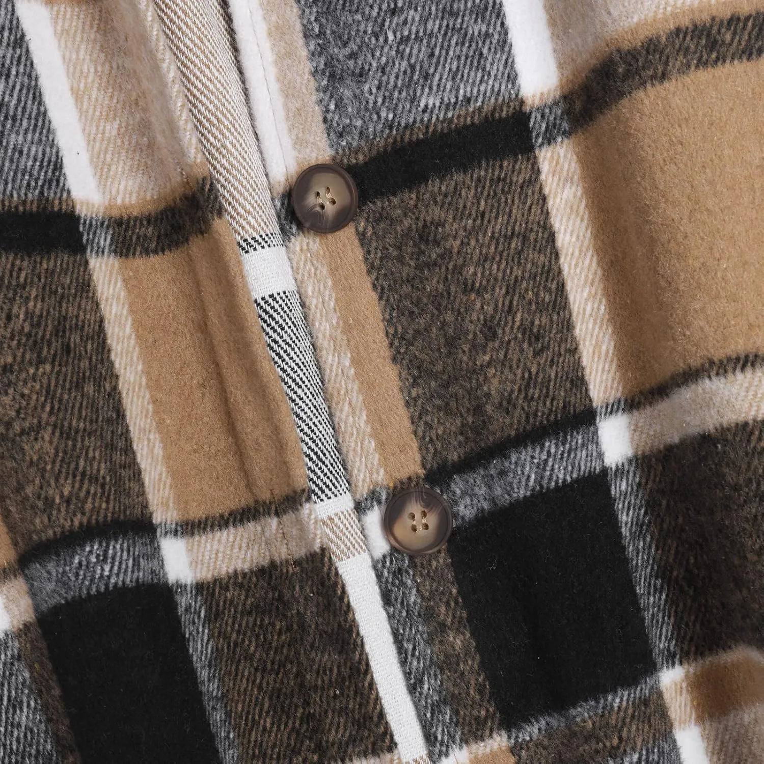 ZAFUL Women's Plaid Long Sleeve Shirt Button Down Thin Jacket Casual Flannel Plaid Shacket with Pocket