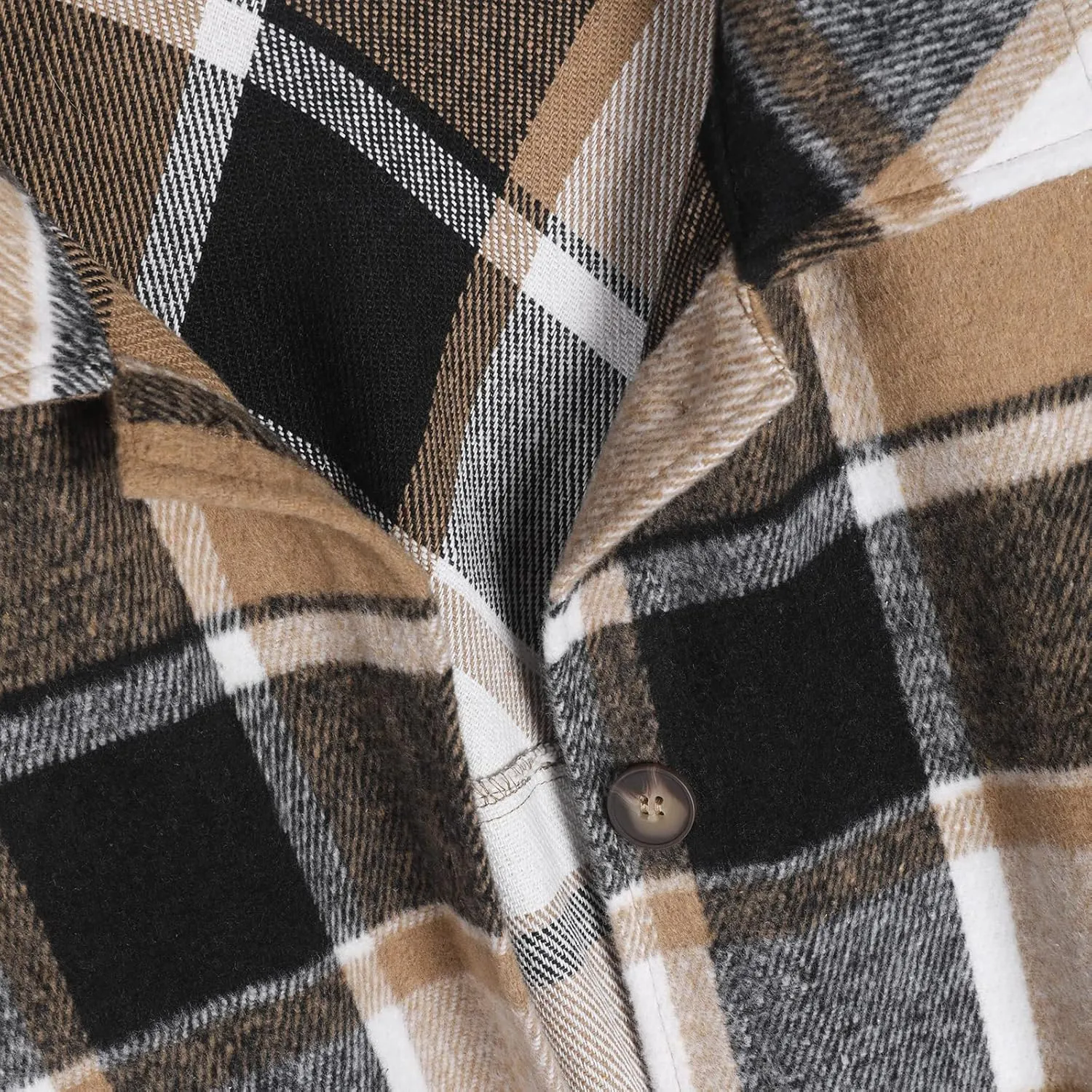 ZAFUL Women's Plaid Long Sleeve Shirt Button Down Thin Jacket Casual Flannel Plaid Shacket with Pocket