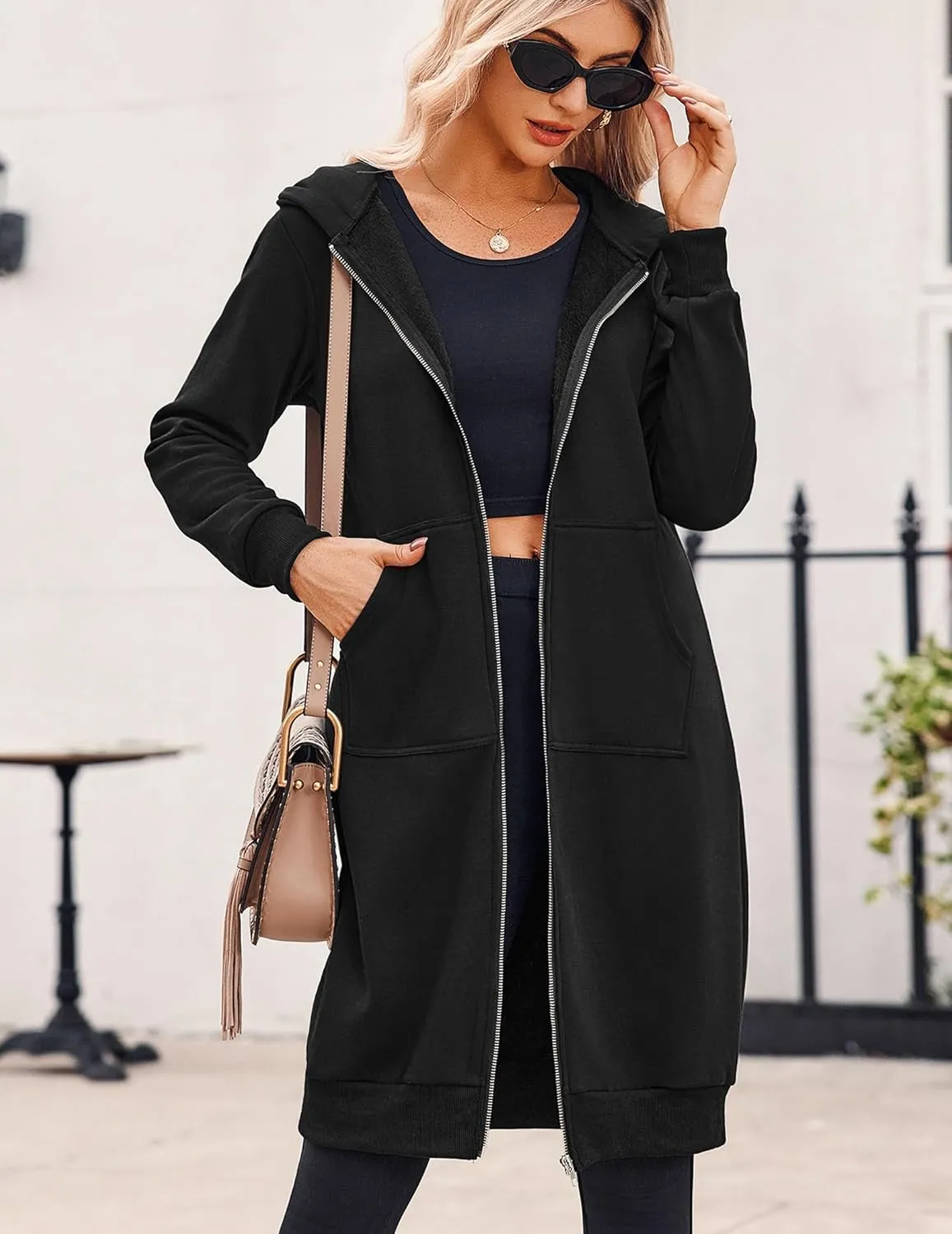 Zeagoo Women's Zip Up Hoodies Oversized Fleece Long Tunic Sweatshirts Casual Long Sleeve 2025 Fall Hoodie Jacket Coat