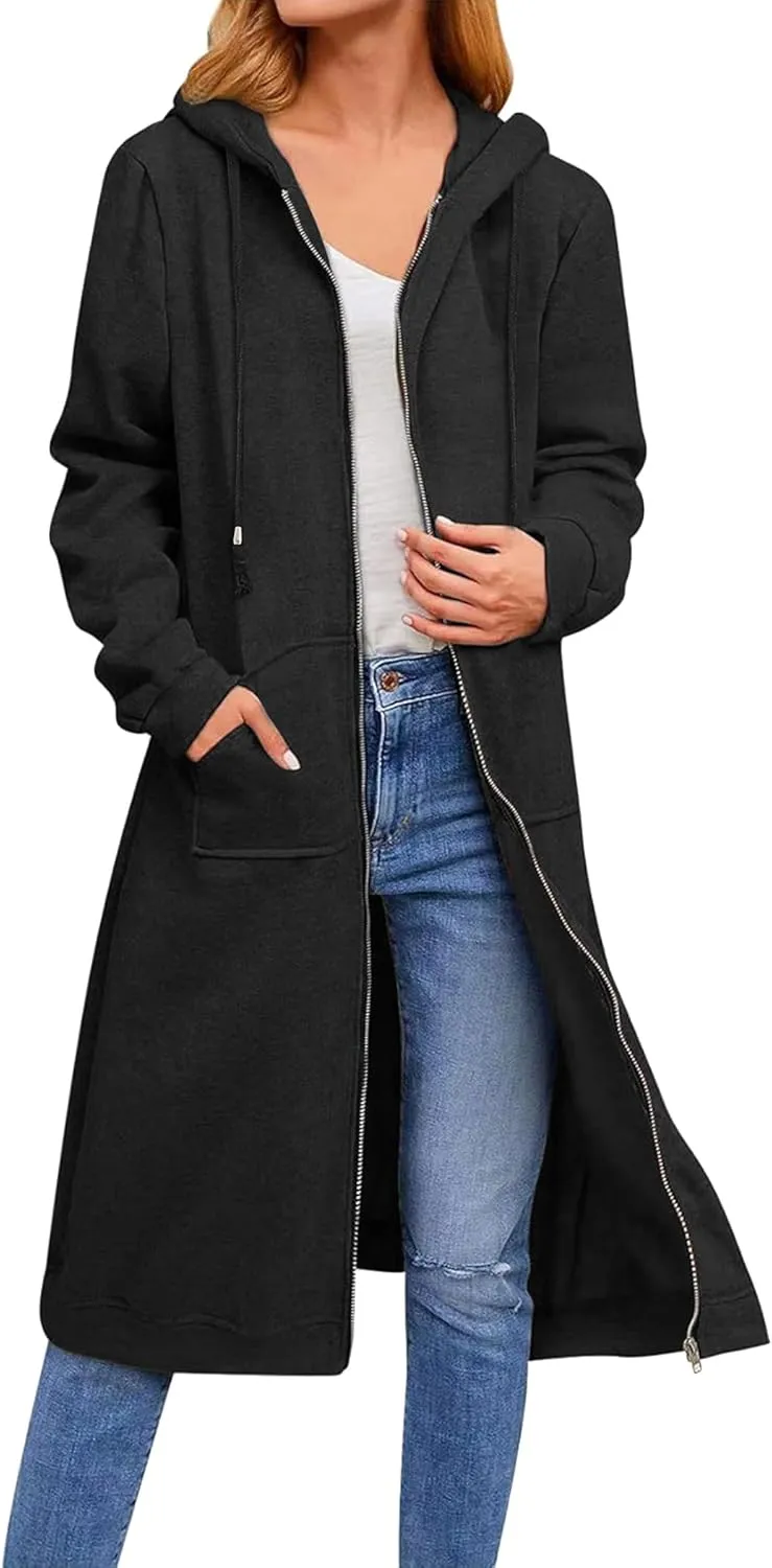 Zeagoo Women's Zip Up Hoodies Oversized Fleece Long Tunic Sweatshirts Casual Long Sleeve 2025 Fall Hoodie Jacket Coat