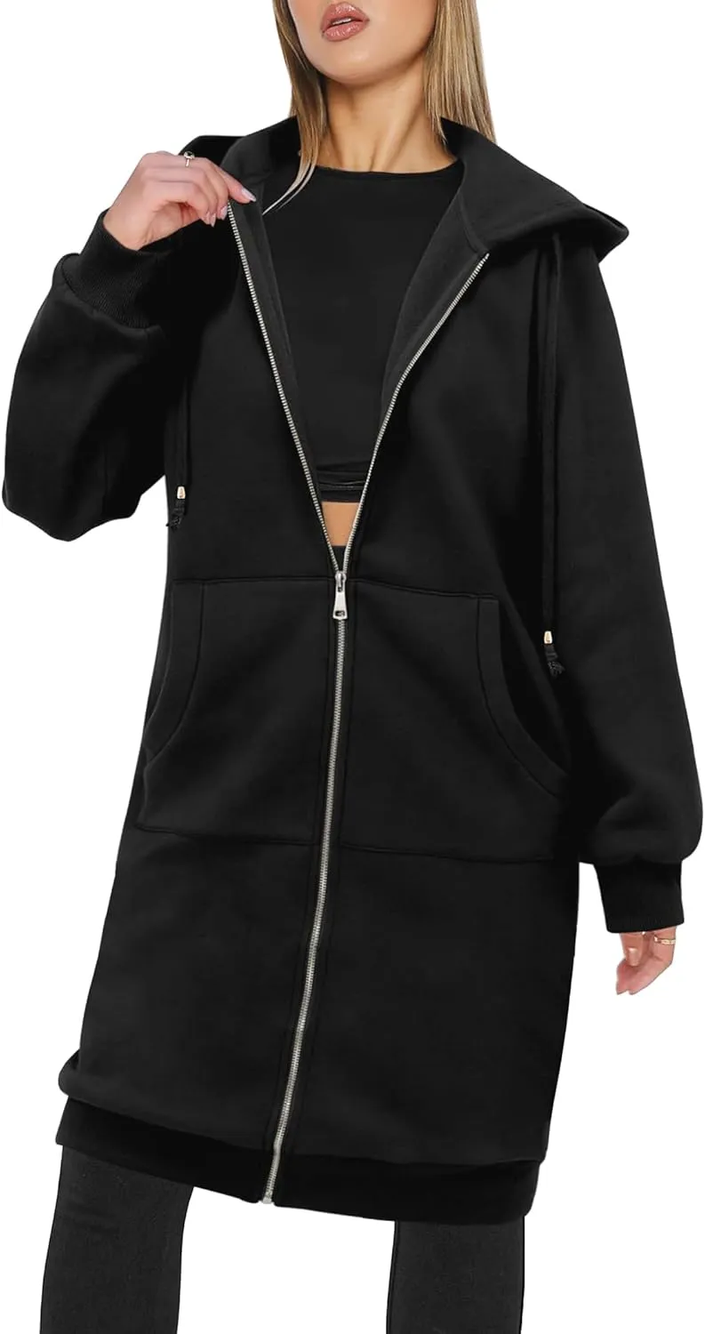 Zeagoo Women's Zip Up Hoodies Oversized Fleece Long Tunic Sweatshirts Casual Long Sleeve 2025 Fall Hoodie Jacket Coat
