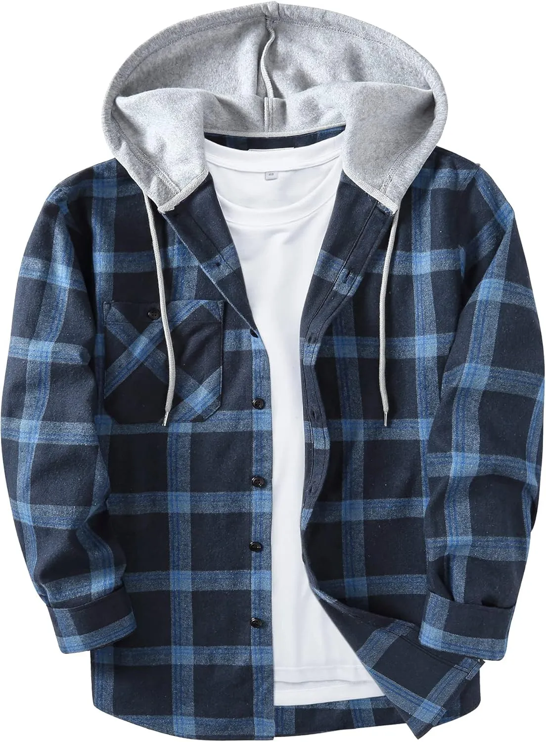 ZITY Men's Flannel Hoodie Shirts Casual Button Down Plaid Shirt Jackets for Men Long Sleeve Stylish Hooded with Pocket