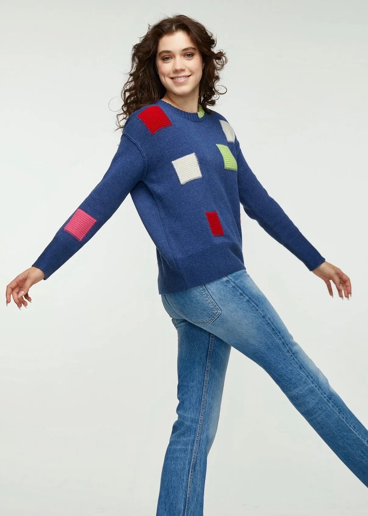 ZP5301 Knit Crew Neck Sweater W/Square Pattern