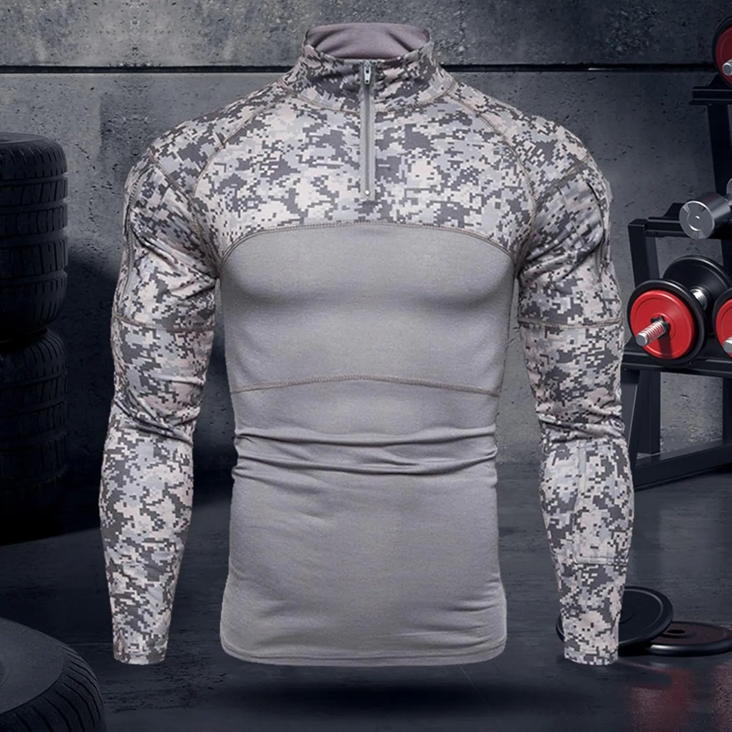 ZYXTIM Tactical Combat Shirt Men 1/4 Zip Long Sleeve Ripstop Military Top Breathable Quick Dry Sport Camping Hunting Shirts